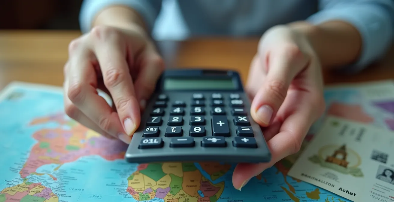 Calculadora y documentos de planificación de presupuesto para viaje de novios