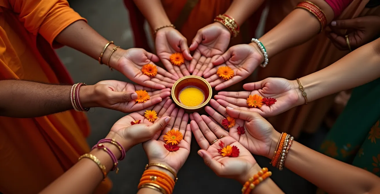 Momento de conexión cultural en celebración de boda india rural
