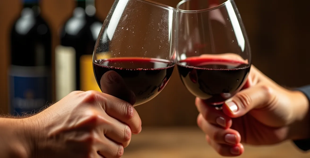 Manos de pareja entrelazadas durante cata de vinos con productos de denominación de origen española