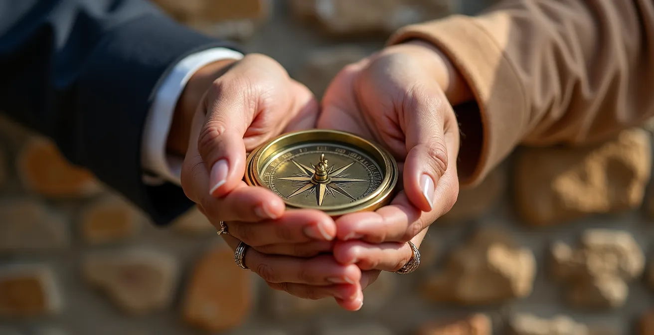 Pareja disfrutando tiempo libre explorando callejuela española