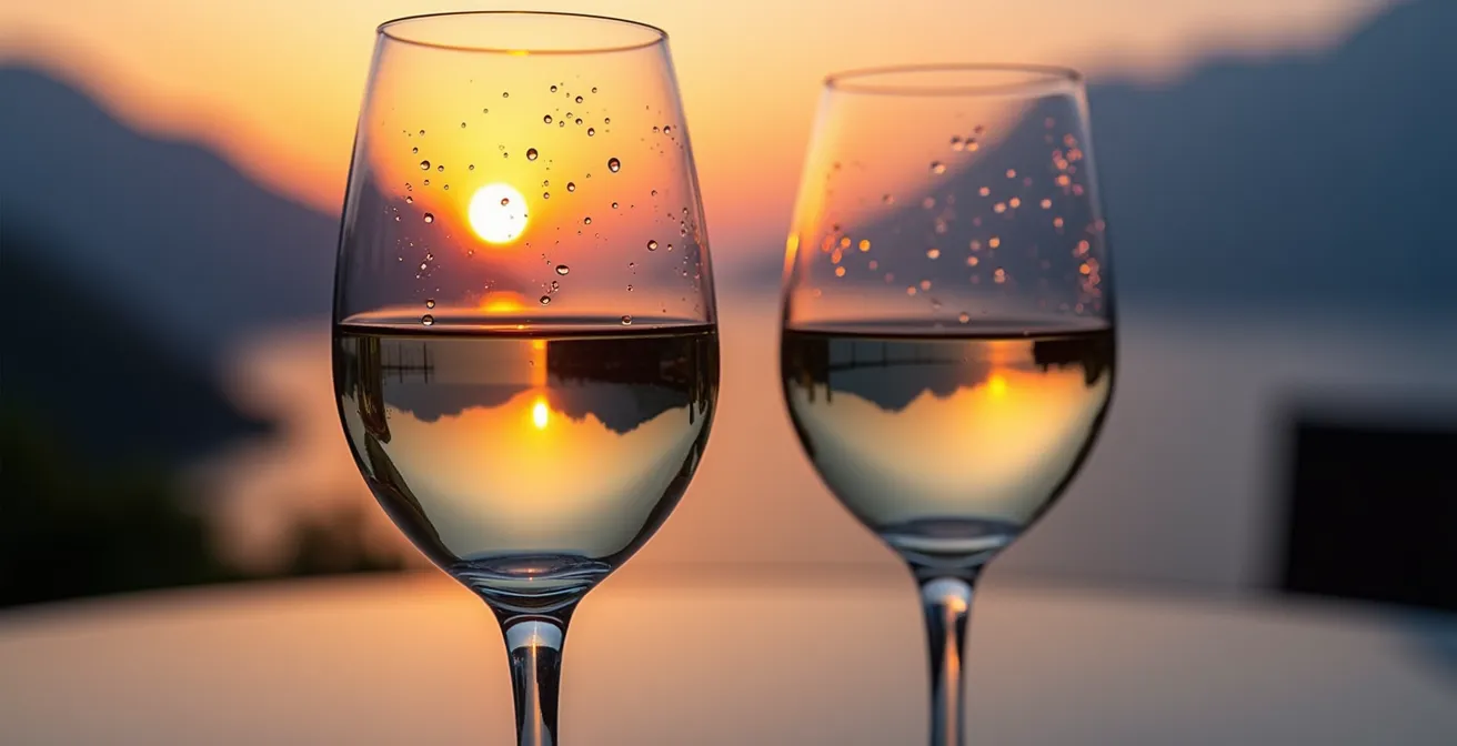 Vista amplia del Lago Como durante la hora dorada con los Alpes iluminados por el sol poniente