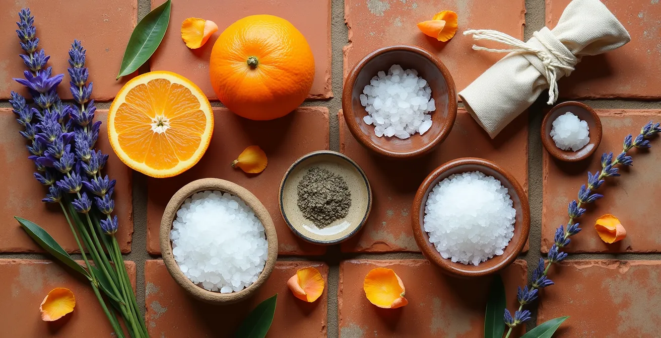 Composición aromática mediterránea con hierbas y flores naturales