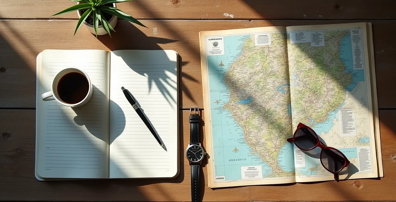 Mesa con dos itinerarios diferentes escritos en libretas, representando estilos slow y fast