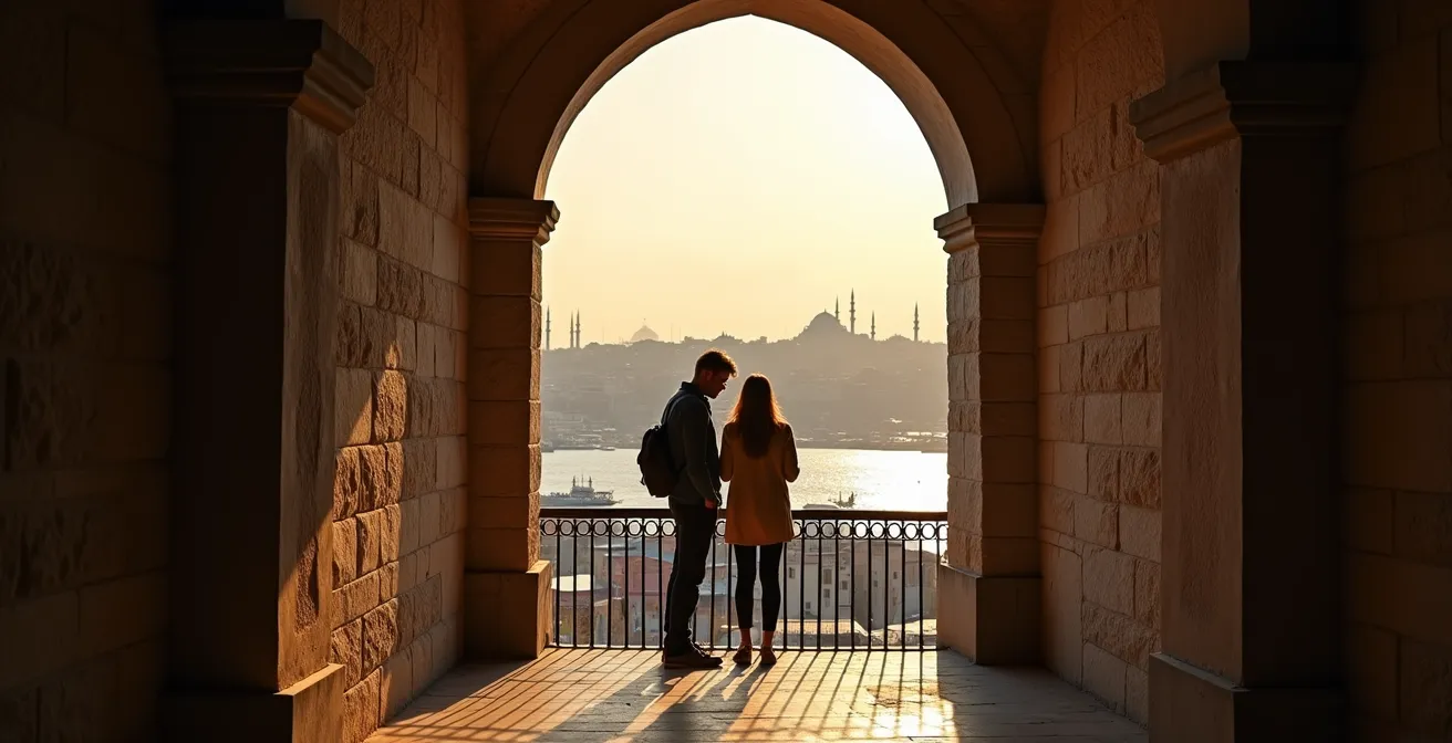 Vista desde la Torre de Gálata con pareja observando el panorama de Estambul
